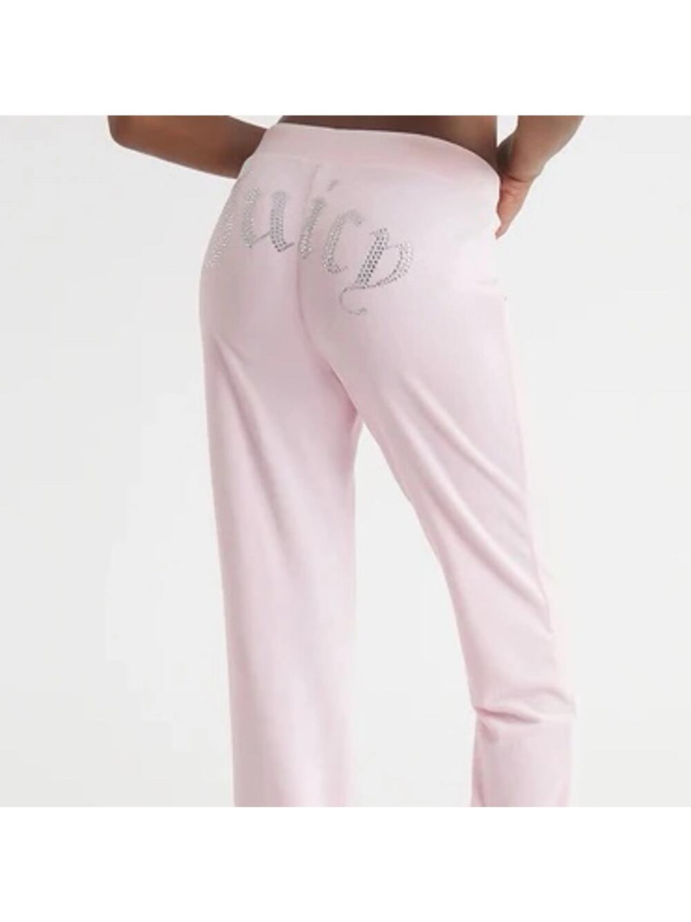 Juicy Couture Pink Velour Rhinestone Tracksuit Pants  Y2K Bling Logo Size M